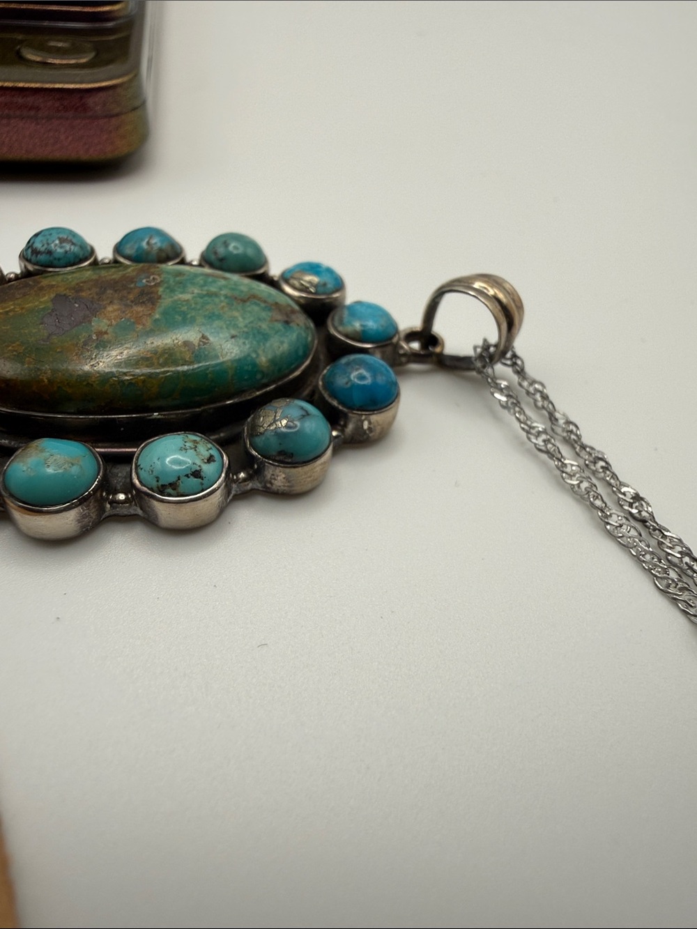 925 Sterling Silver XL Turquoise Oval Pendant Cluster Necklace on 18” Chain - Picture 7 of 7